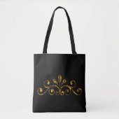 Geel, zwart Twig Floral op zwarte Canvas tas (Voorkant)