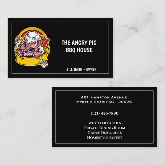Geel zwart varken Barbecue Pork Visitekaartje (Voorkant / Achterkant)