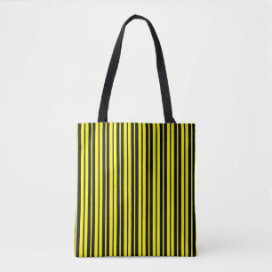 Geel zwart verticaal strepenpatroon tote bag