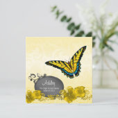 Geel & Zwart Vlinder Afstudeeraankondigingen Kaart (Staand voorkant)