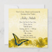 Geel & Zwart Vlinder Afstudeeraankondigingen Kaart (Achterkant)