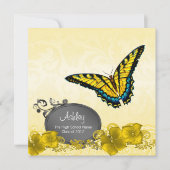 Geel & Zwart Vlinder Afstudeeraankondigingen Kaart (Voorkant)