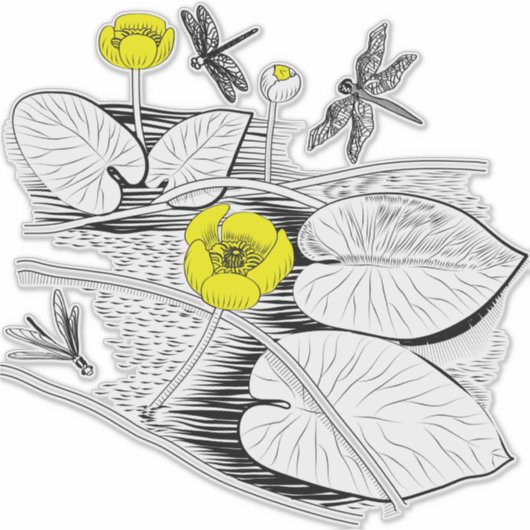 Geel zwart, waterlelies sticker (Voorkant)