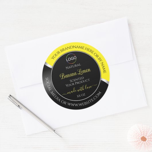 Geel Zwart Wavy Zilver met Logo Product Labels (Envelop)