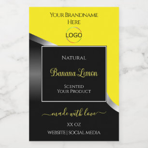 Geel Zwart Wavy Zilver met Logo Product Labels Voedselcontainer Etiket