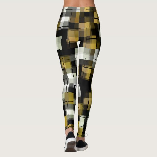 Geel zwart wit Abstract patroon Leggings (Achterkant)