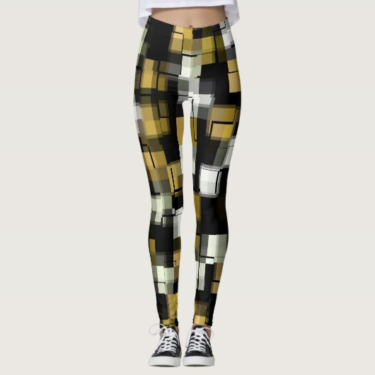 Geel zwart wit Abstract patroon Leggings (Voorkant)
