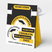 Geel Zwart Wit Afstuderen 2025 Custom Party Bedankdoosjes (Achterkant)