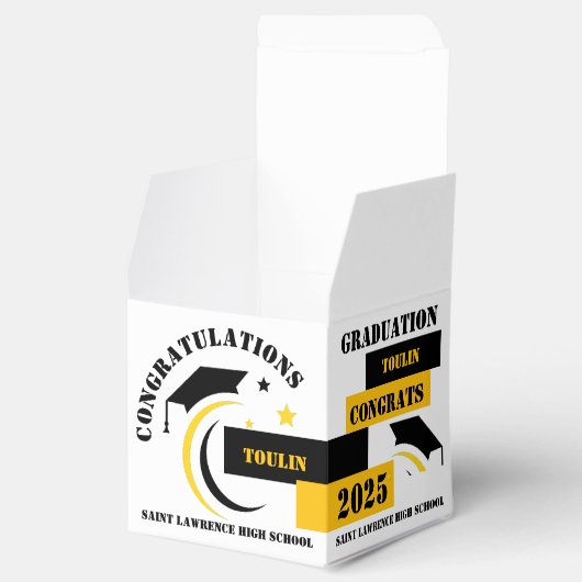 Geel Zwart Wit Afstuderen 2025 Custom Party Bedankdoosjes (Geopend)