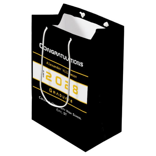 Geel Zwart Wit Afstuderen Medium Cadeauzakje (Voorkant Gekanteld)