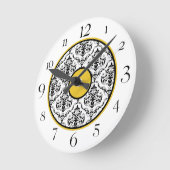 Geel zwart-wit Damask Elegant Ronde Klok (Hoek)