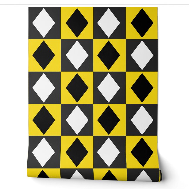 Geel Zwart Wit Diamant Rhombus Vorm Behang (Afrollen)