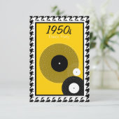 Geel, zwart, wit en ingecheckt 1950-thema RSVP kaartje (Staand voorkant)
