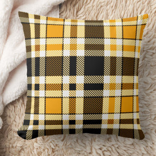 Geel Zwart Wit Flanel Tartan Patroon Ontwerp Kussen