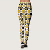 Geel Zwart Wit Geruit Fleur-de-lis Design Leggings (Achterkant)