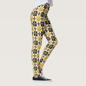 Geel Zwart Wit Geruit Fleur-de-lis Design Leggings (Rechts)