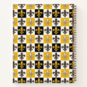 Geel Zwart Wit Geruit Fleur-de-lis Design Notitieboek (Achterkant)