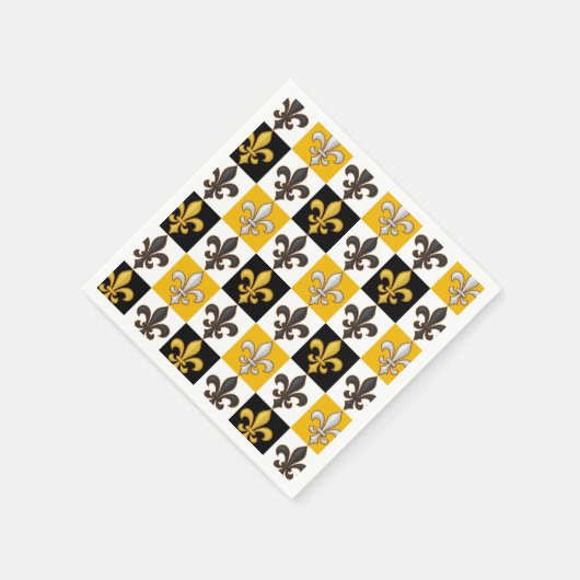 Geel Zwart Wit Geruit Fleur-de-lis Design Servet (Hoek)