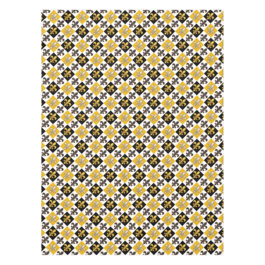 Geel Zwart Wit Geruit Fleur-de-lis Design Tafelkleed (Voorkant)
