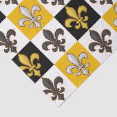 Geel Zwart Wit Geruit Fleur-de-lis Design Tissuepapier (Detail)
