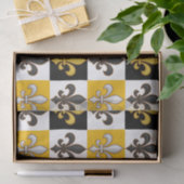 Geel Zwart Wit Geruit Fleur-de-lis Design Tissuepapier (Geschenk)