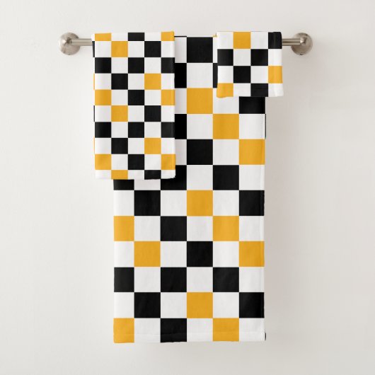 Geel Zwart Wit Geruit Patroonontwerp Bad Handdoek (Insitu)