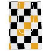 Geel Zwart Wit Geruit Patroonontwerp Medium Cadeauzakje (Achterkant)