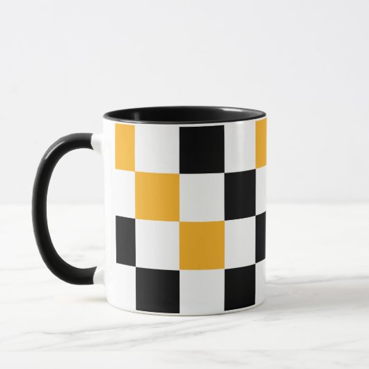 Geel Zwart Wit Geruit Patroonontwerp Mok (Links)