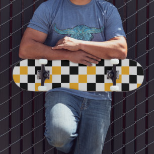 Geel Zwart Wit Geruit Patroonontwerp Persoonlijk Skateboard