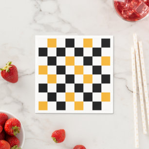 Geel Zwart Wit Geruit Patroonontwerp  Servet