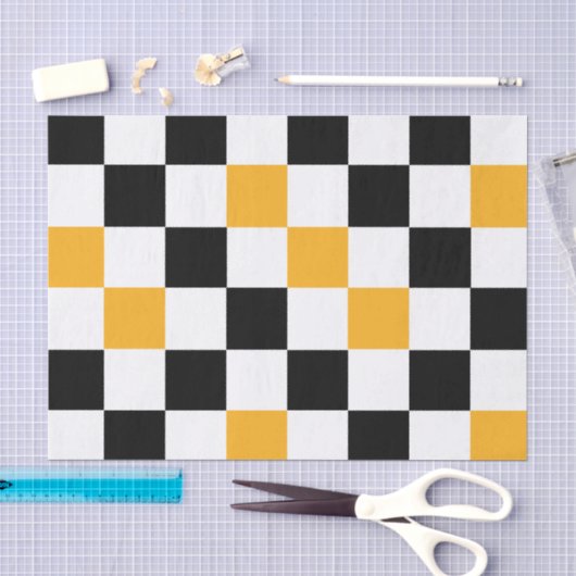 Geel Zwart Wit Geruit Patroonontwerp Tissuepapier (Craft)