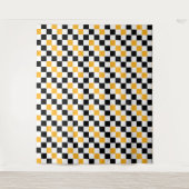 Geel Zwart Wit Geruit Patroonontwerp Wandkleed (Voorkant)