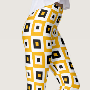 Geel Zwart Wit Geruit Vierkant Patroon Leggings