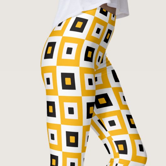 Geel Zwart Wit Geruit Vierkant Patroon Leggings