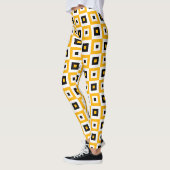 Geel Zwart Wit Geruit Vierkant Patroon Leggings (Links)