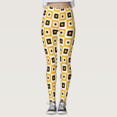 Geel Zwart Wit Geruit Vierkant Patroon Leggings (Voorkant)