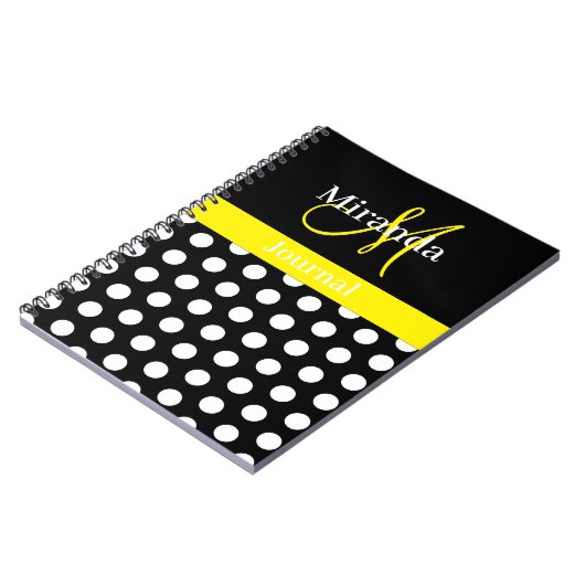 Geel Zwart Wit Polka Dot Monogram Notitieboek (Linkerzijde)