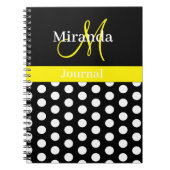 Geel Zwart Wit Polka Dot Monogram Notitieboek (Voorkant)