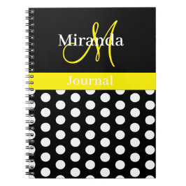 Geel Zwart Wit Polka Dot Monogram Notitieboek