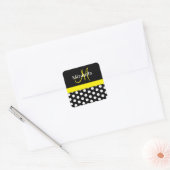 Geel Zwart Wit Polka Dot Monogram Vierkante Sticker (Envelop)