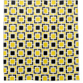 Geel, zwart-wit Retro-vierkantjes Douchegordijn (Voorkant)