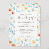 Geel zwart-wit Simple Floral Elegant Script Inv Kaart (Voorkant / Achterkant)