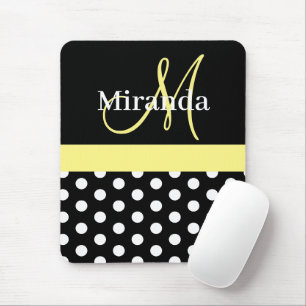 Geel Zwart Wit Stippen Monogram Muismat