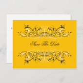 Geel zwart wit wervelingen Bewaar de datum Aankondigingskaart (Voorkant / Achterkant)