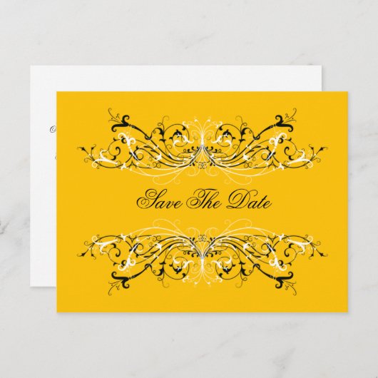 Geel zwart wit wervelingen Bewaar de datum Aankondigingskaart (Voorkant / Achterkant)