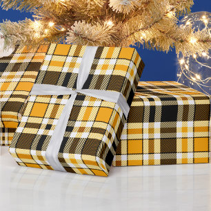Geel Zwart Witte Flanel Tartan Patroon Ontwerp Cadeaupapier
