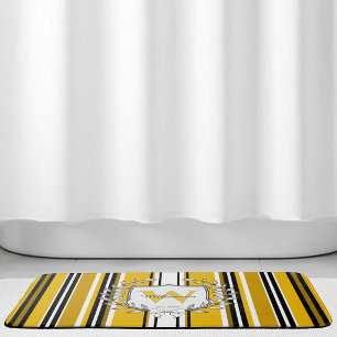 Geel Zwart Witte Streep Monogram Familiewapen Badmat