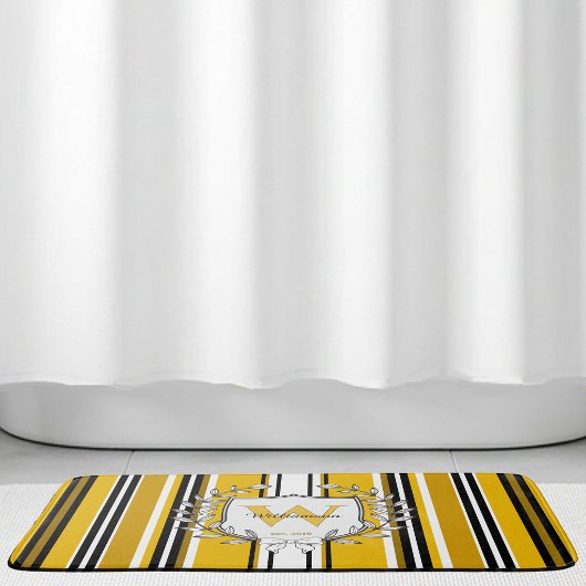 Geel Zwart Witte Streep Monogram Familiewapen Badmat
