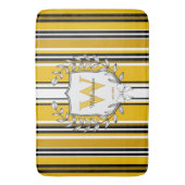 Geel Zwart Witte Streep Monogram Familiewapen Badmat (Voorkant Verticaal)