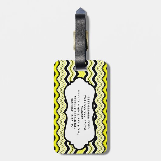 Geel, zwart, witte strepen Bagagelabel (Achterkant verticaal)